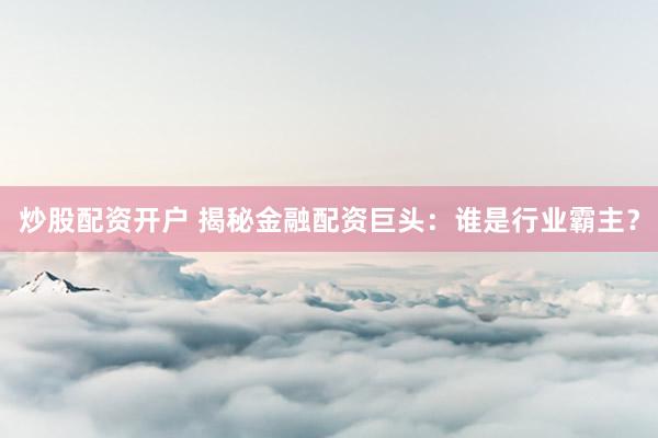 炒股配资开户 揭秘金融配资巨头：谁是行业霸主？