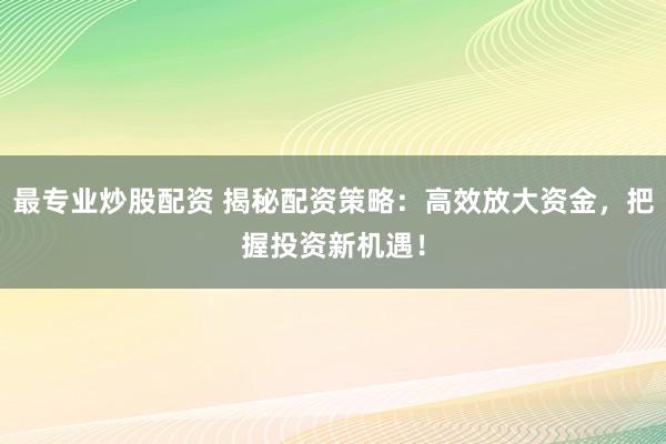 最专业炒股配资 揭秘配资策略：高效放大资金，把握投资新机遇！