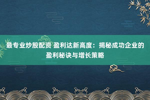 最专业炒股配资 盈利达新高度：揭秘成功企业的盈利秘诀与增长策略