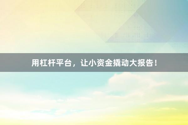 用杠杆平台，让小资金撬动大报告！