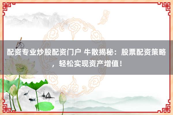 配资专业炒股配资门户 牛散揭秘：股票配资策略，轻松实现资产增值！
