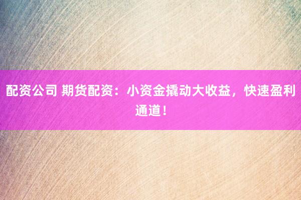 配资公司 期货配资：小资金撬动大收益，快速盈利通道！