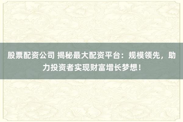 股票配资公司 揭秘最大配资平台：规模领先，助力投资者实现财富增长梦想！