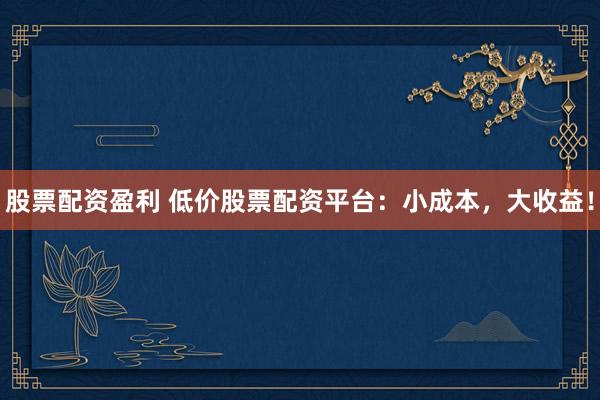 股票配资盈利 低价股票配资平台：小成本，大收益！